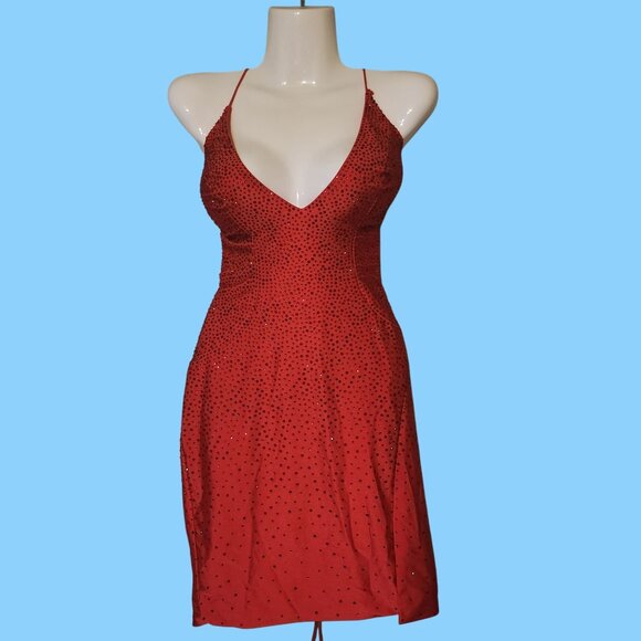 Lady in Red Confident Love Sexy Sequin Halter Dress LaceUp Back Sz 4 By Lucci Lu - Picture 2 of 7